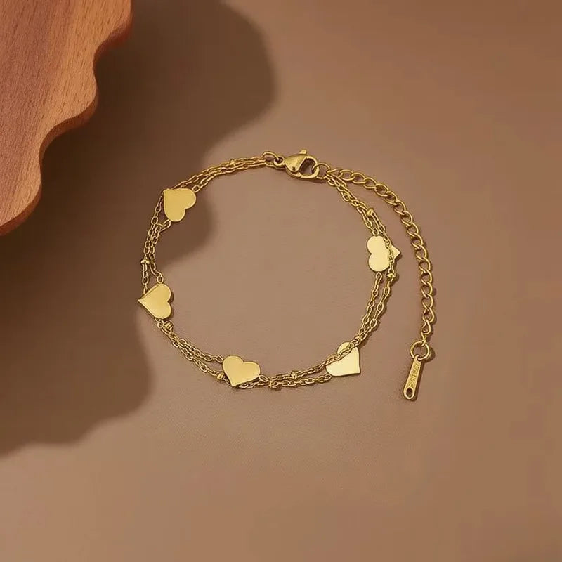 Layered Heart Double Chain Bracelet