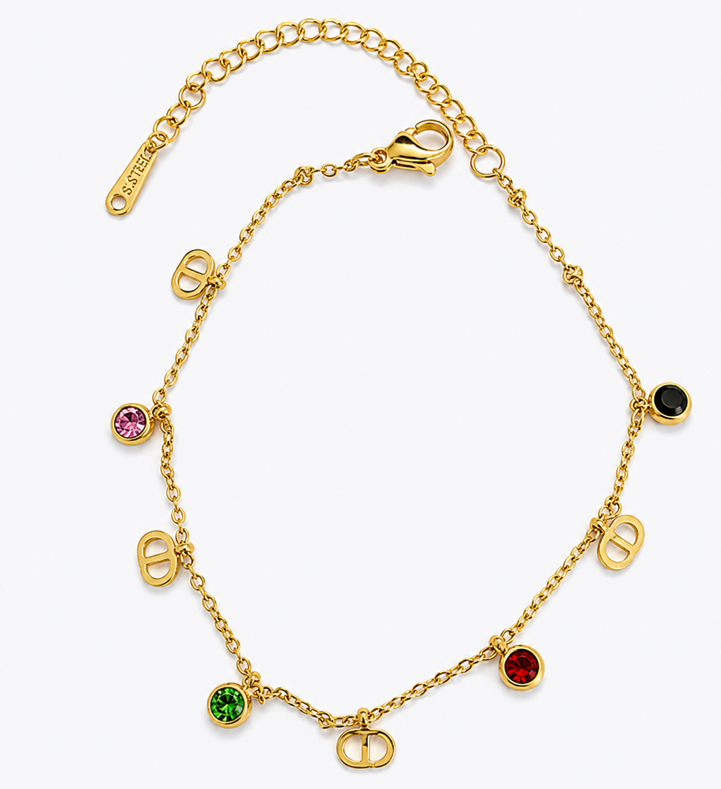 Multicolor Crystal Charm Chain Bracelet