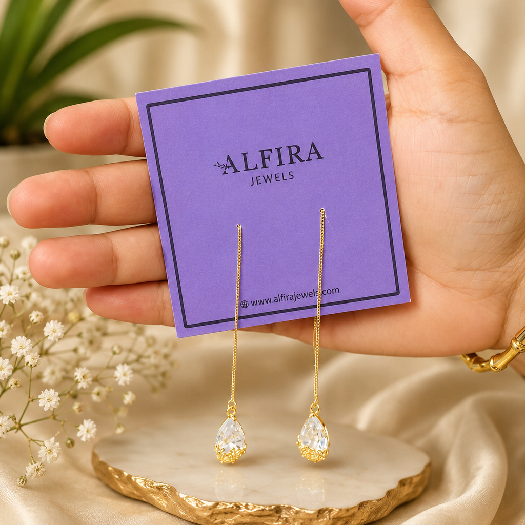Sparkle Crystal Teardrop Threader Earrings