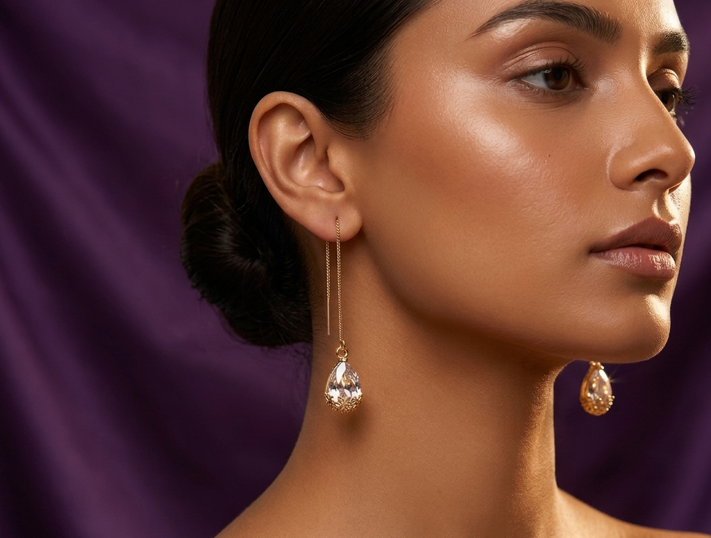 Sparkle Crystal Teardrop Threader Earrings