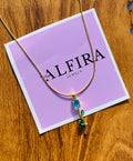 Blue Crystal tulip Pendant with Emerald Green Leaves - Gold Plated
