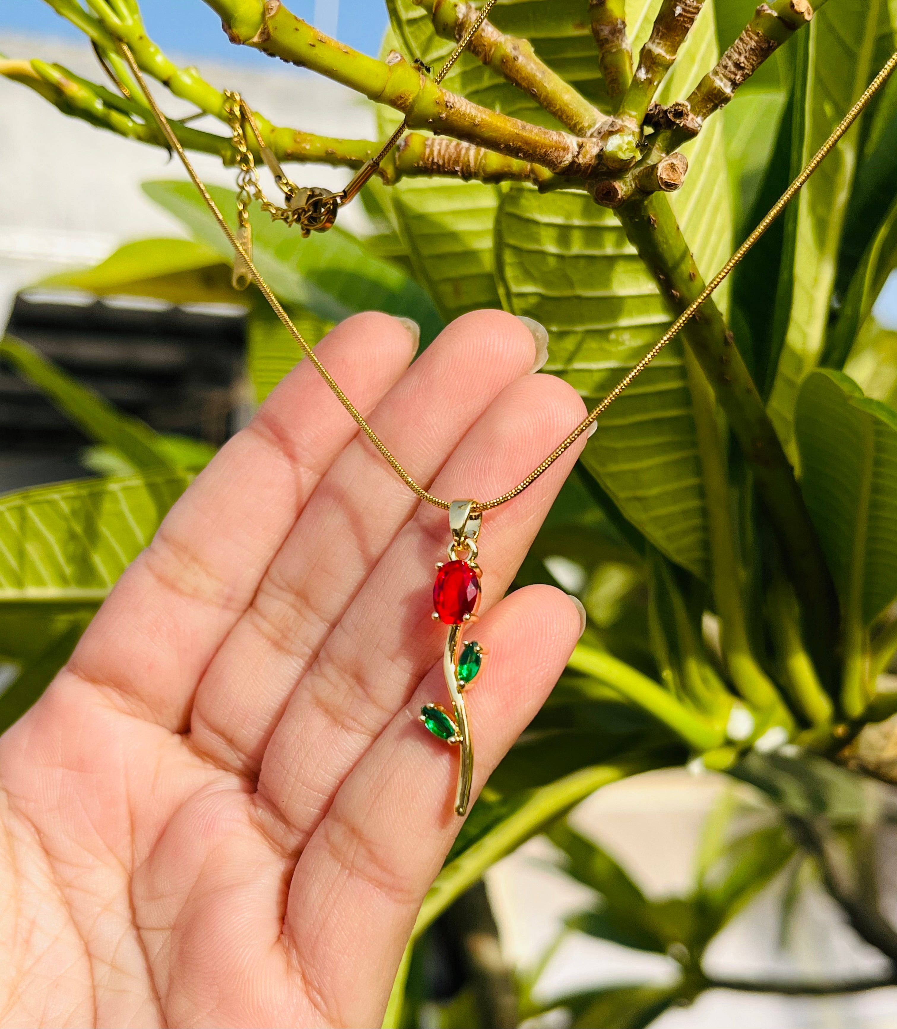 Enchanted Red Tulip Crystal Pendant