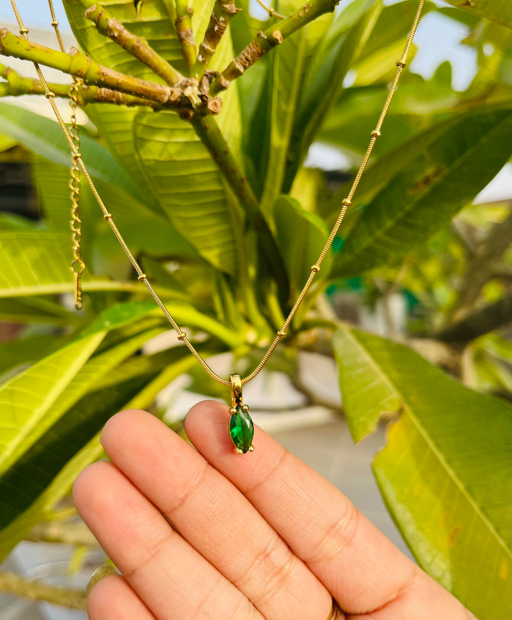 Green Gem Drop Necklace