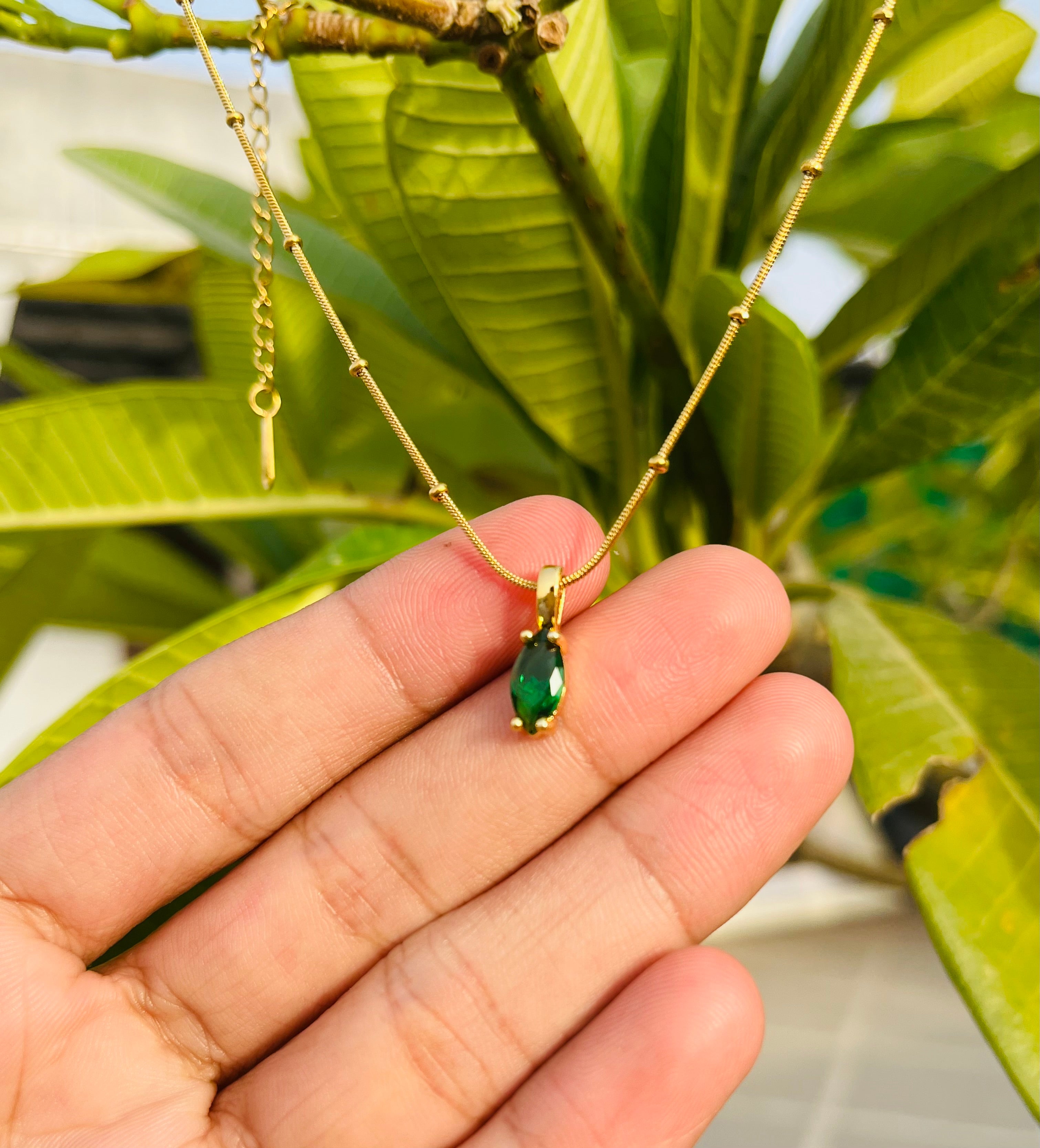 Green Gem Drop Necklace