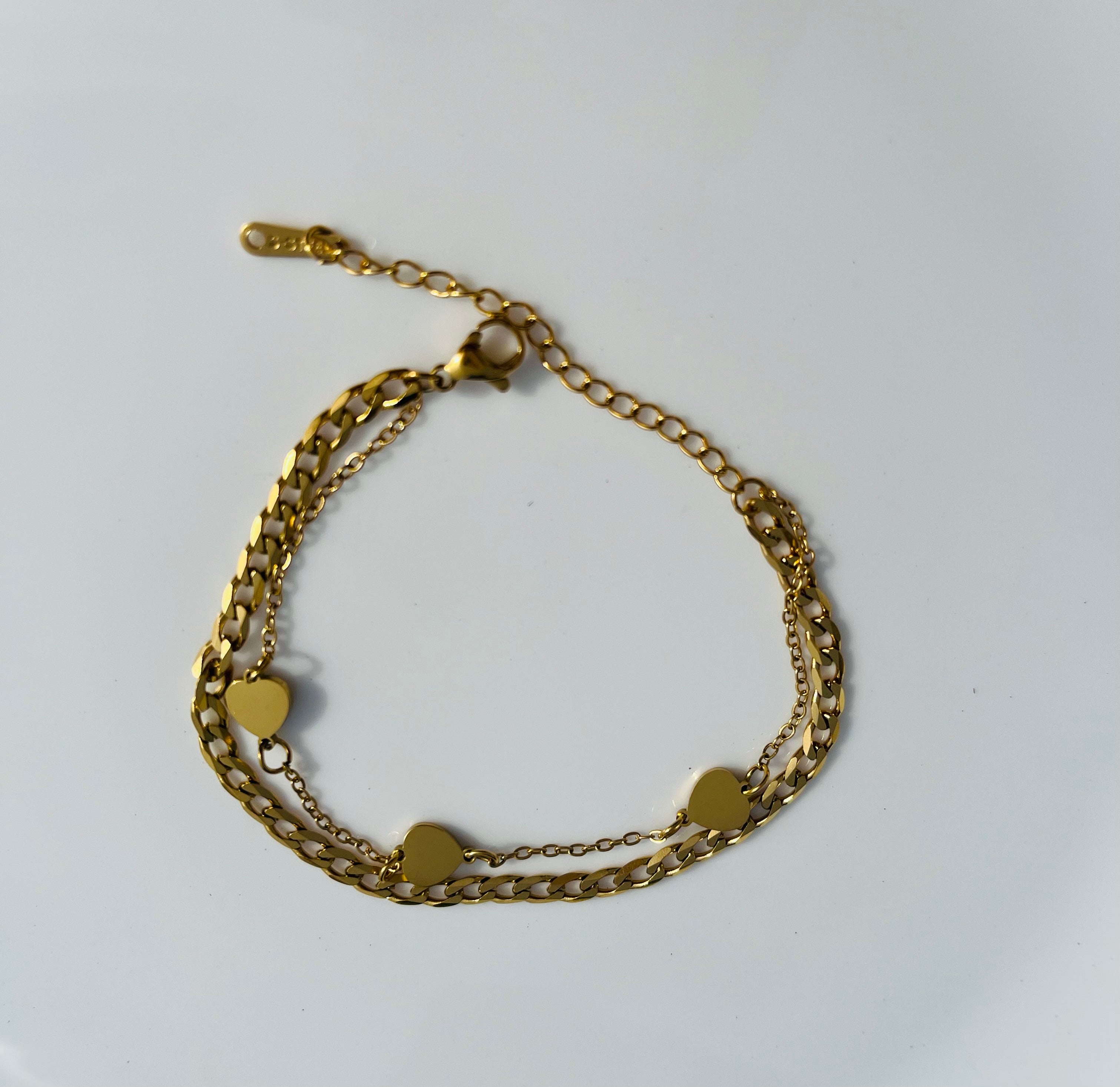 Layered Heart Double Chain Bracelet