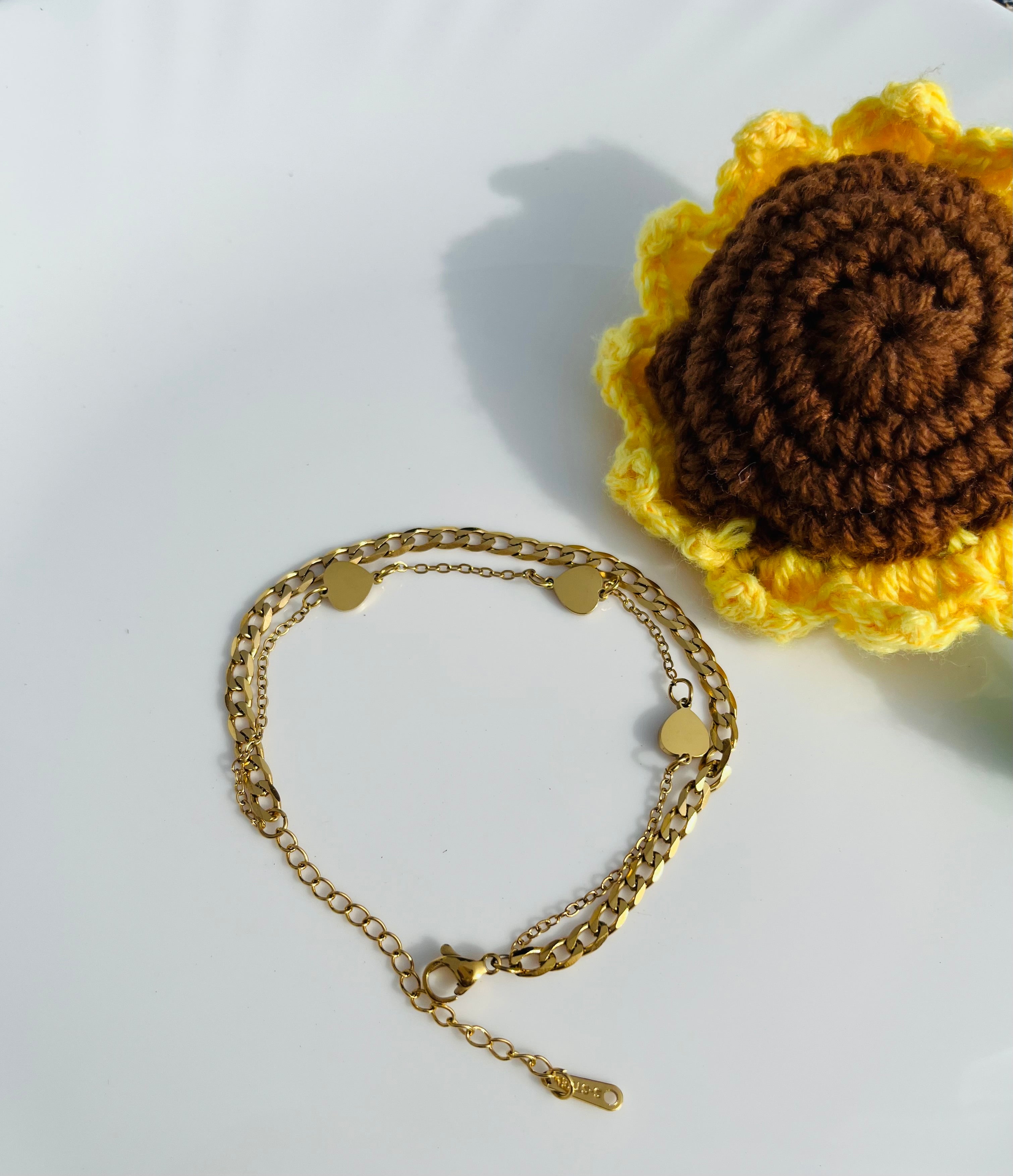 Layered Heart Double Chain Bracelet