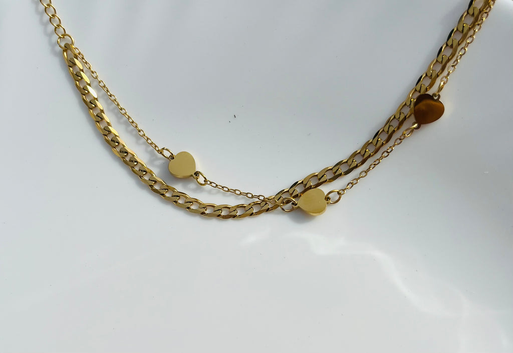 Layered Heart Double Chain Bracelet