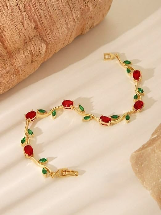 Red with Green Leaves Tulip Braclet