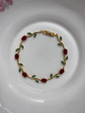 Red with Green Leaves Tulip Braclet