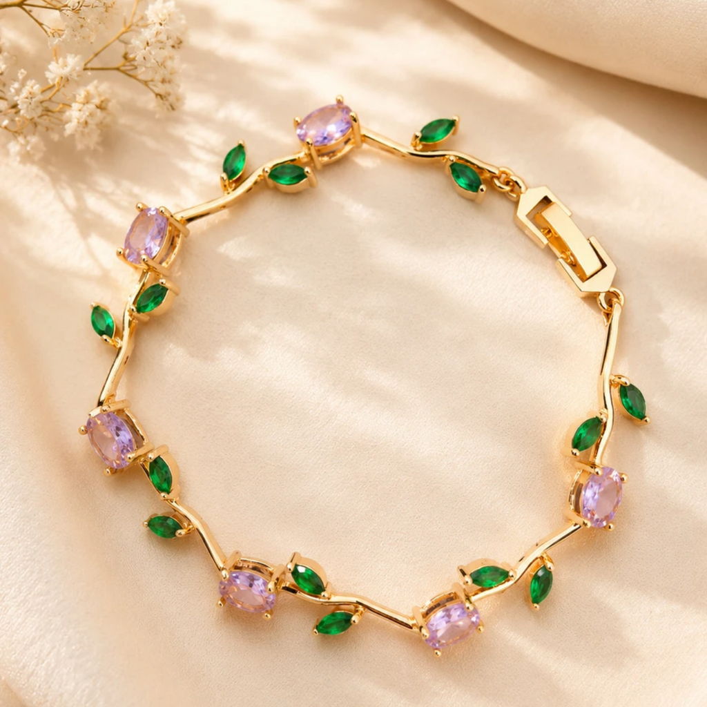 Blush Pink with Green leaves tulip bracelet