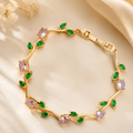 Blush Pink with Green leaves tulip bracelet