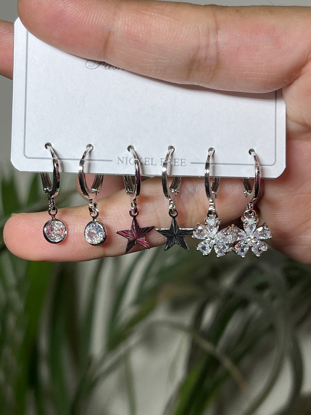 3 Pair Charm Hoop Silver Earrings Set