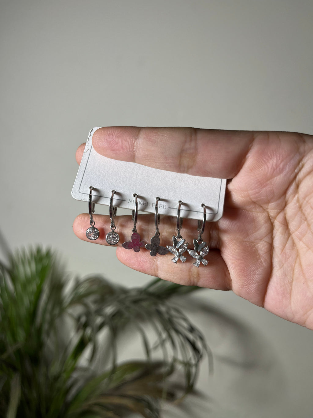 3 Pair Charm Hoop Silver Earrings Set