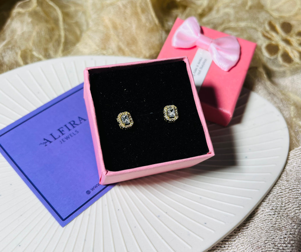 Emerald Cut Crystal Stud Earrings