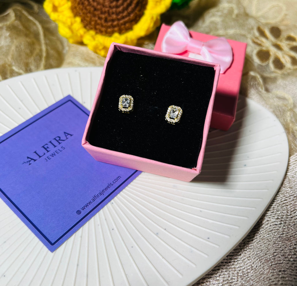 Emerald Cut Crystal Stud Earrings