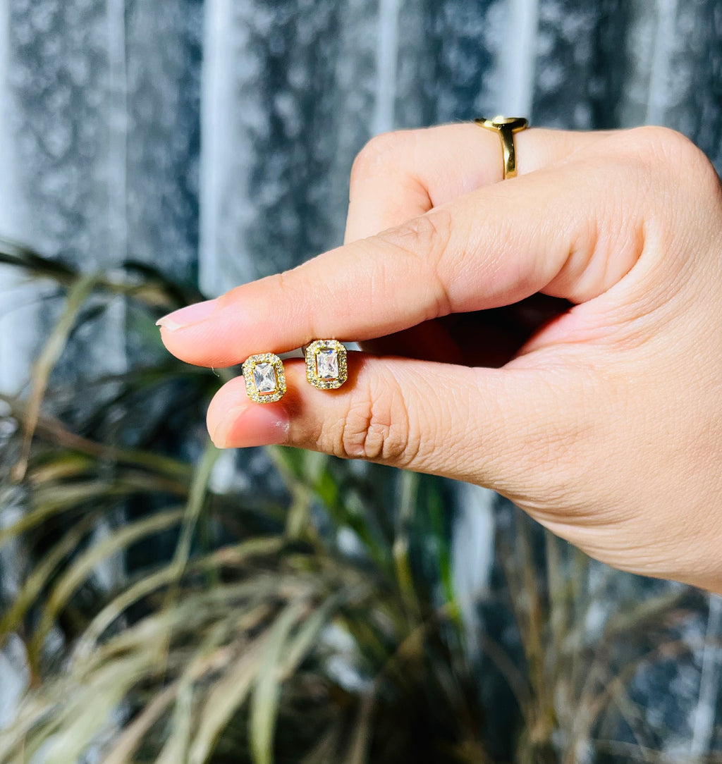 Emerald Cut Crystal Stud Earrings