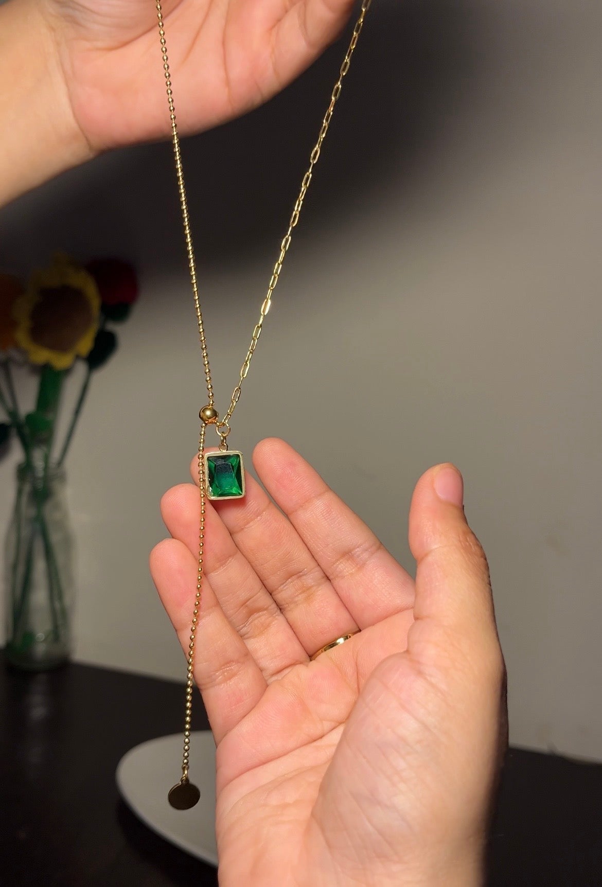 Emerald Green Crystal Pendant Necklace