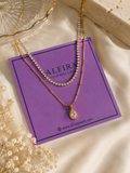 Double Layer Tennis Necklace with Teardrop Pendant
