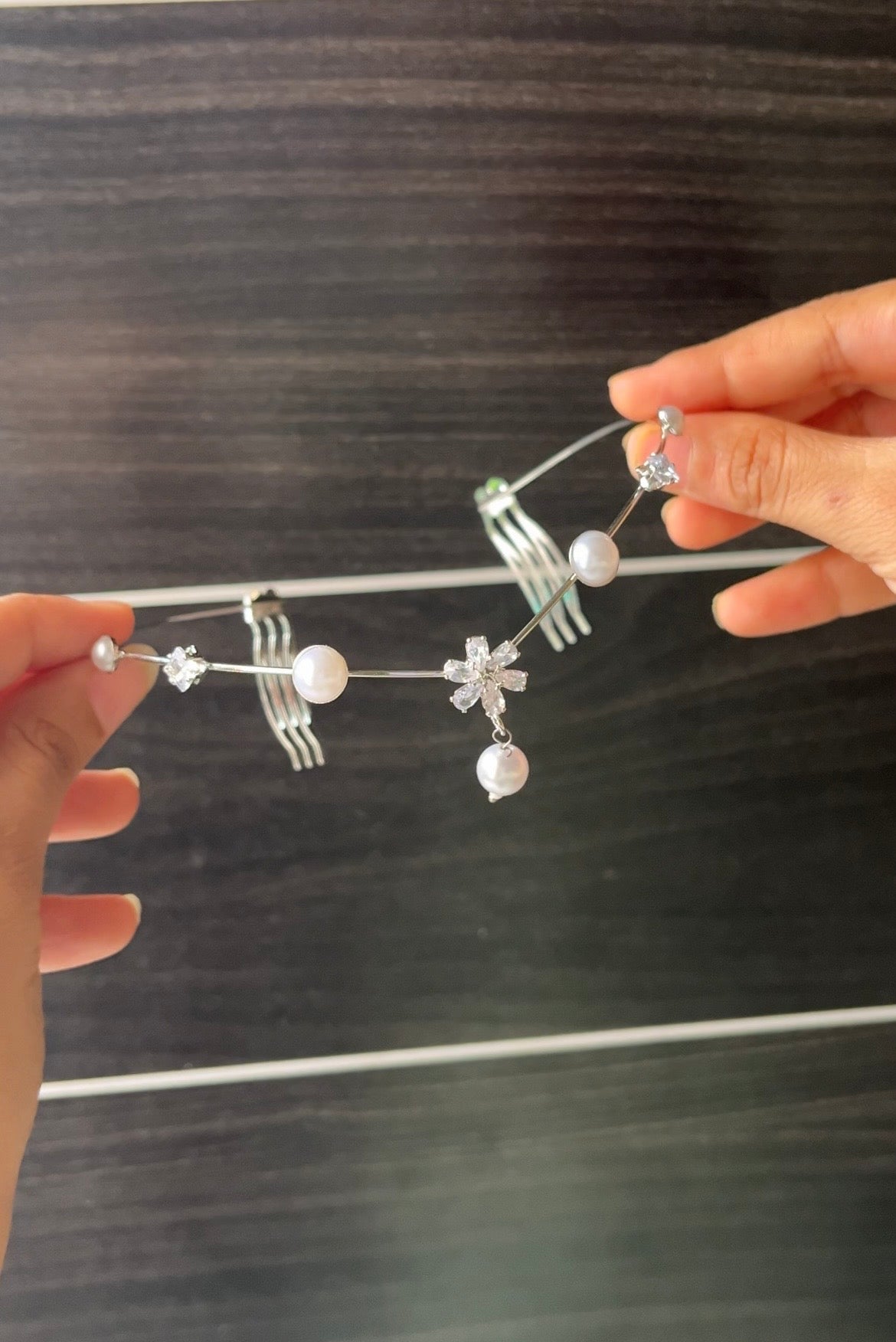 Silver Pearl & Crystal Hair Vine