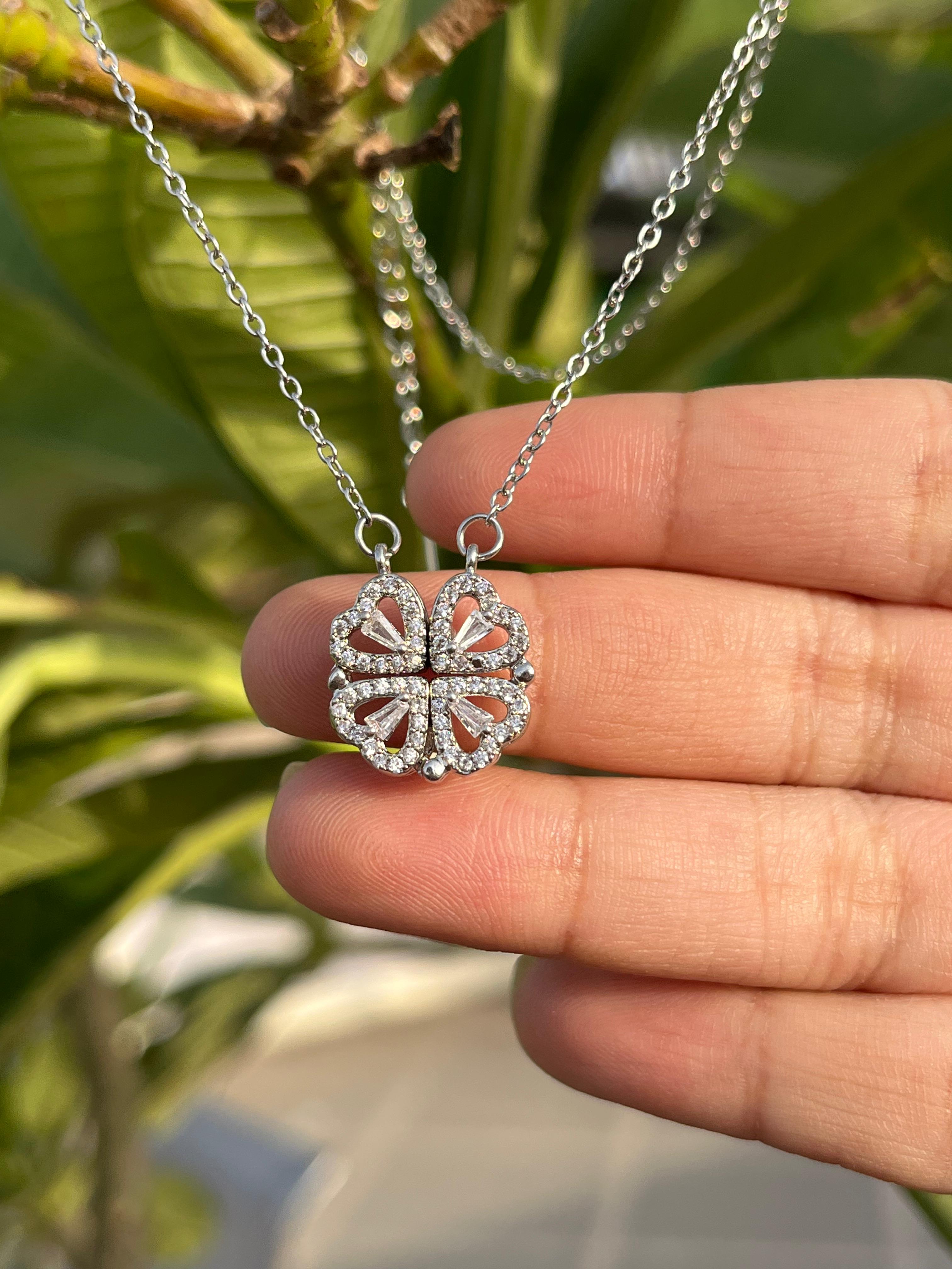 Zirconia Heart Magnetic Clover Pendant