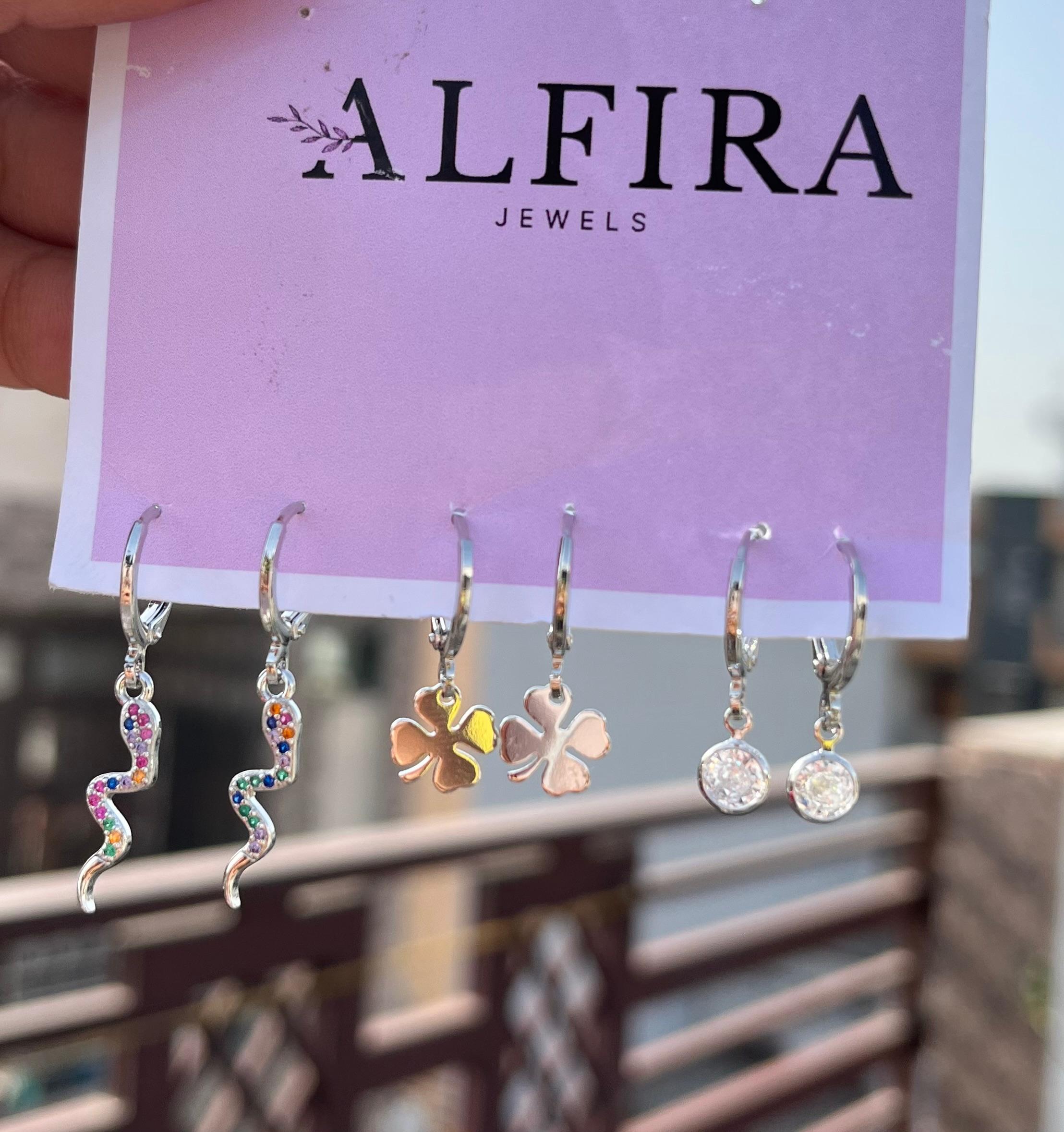 Silver Charm Hoop Earrings Set with Crystal Drops