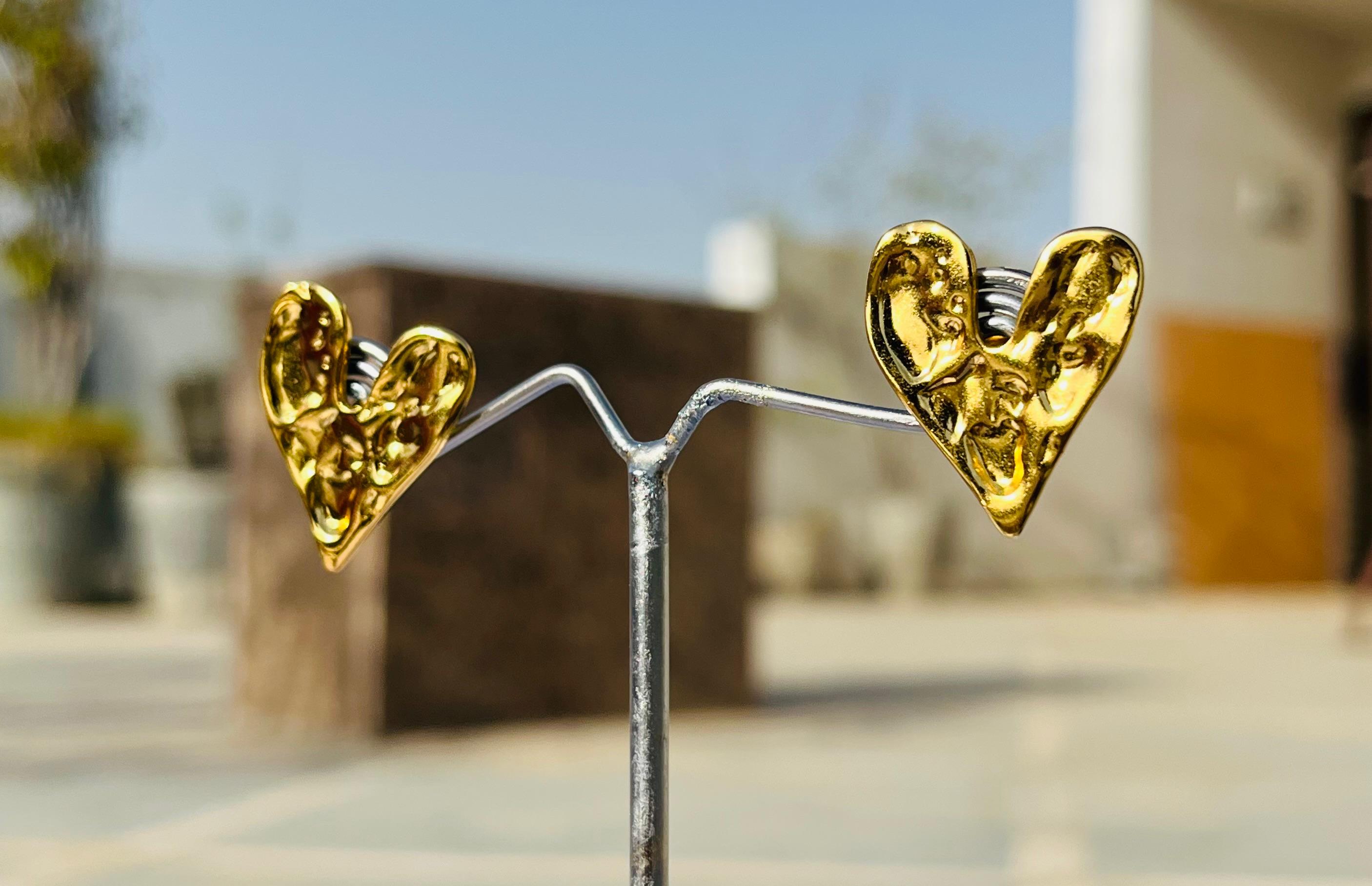 Sculpted Heart Gold Stud Earrings