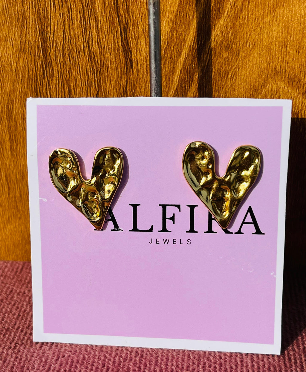 Sculpted Heart Gold Stud Earrings