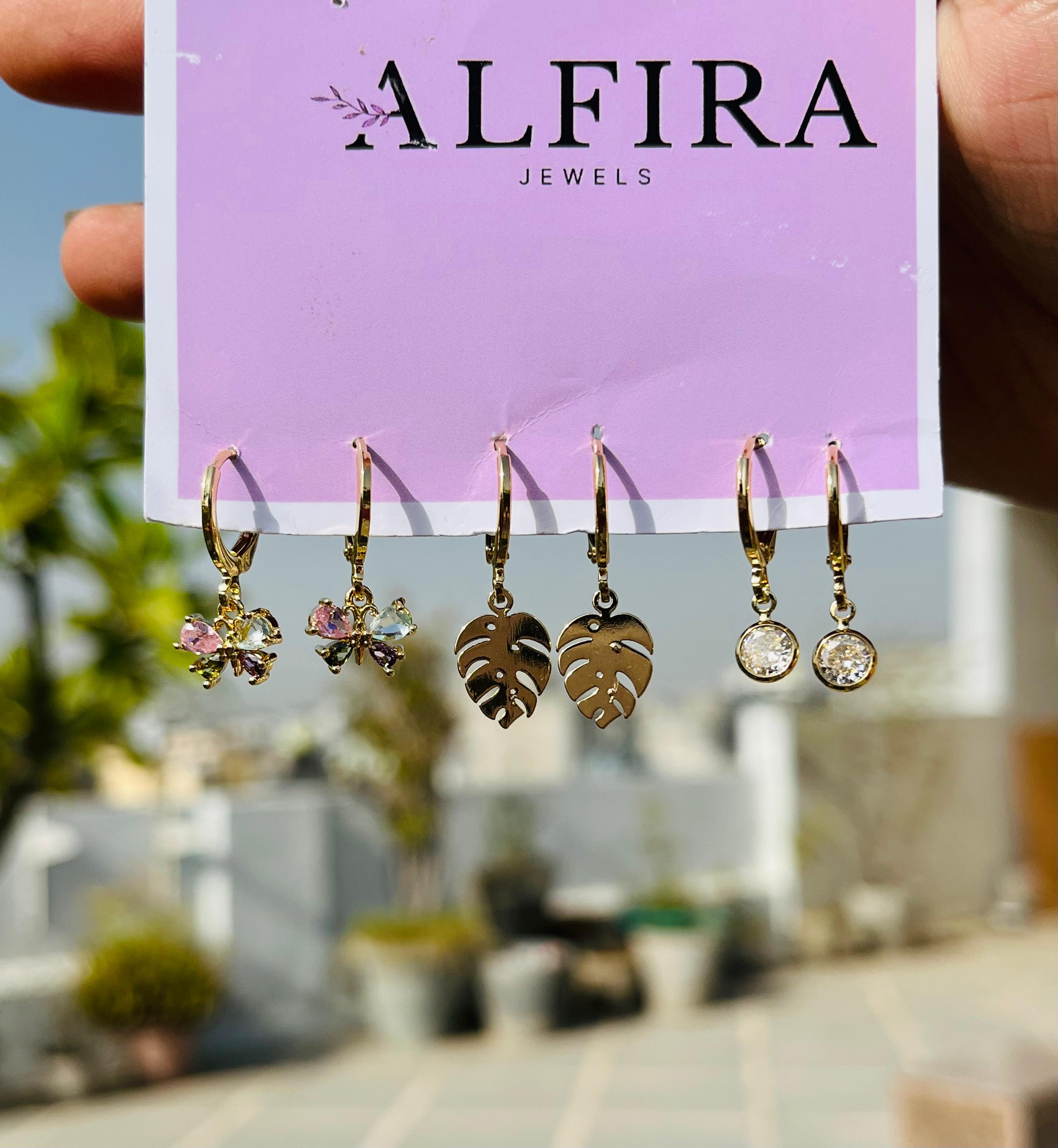 Premium Gold Hoop Earrings Set with Floral Charms