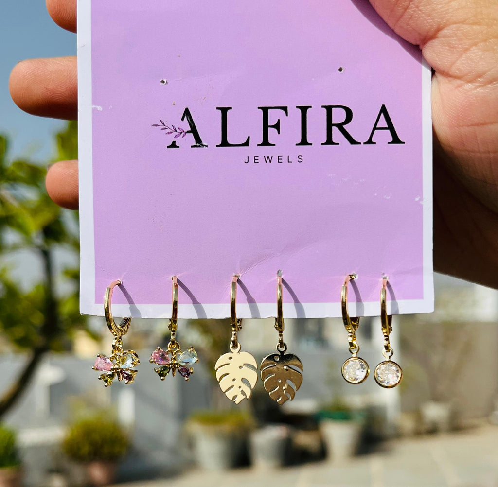 Premium Gold Hoop Earrings Set with Floral Charms