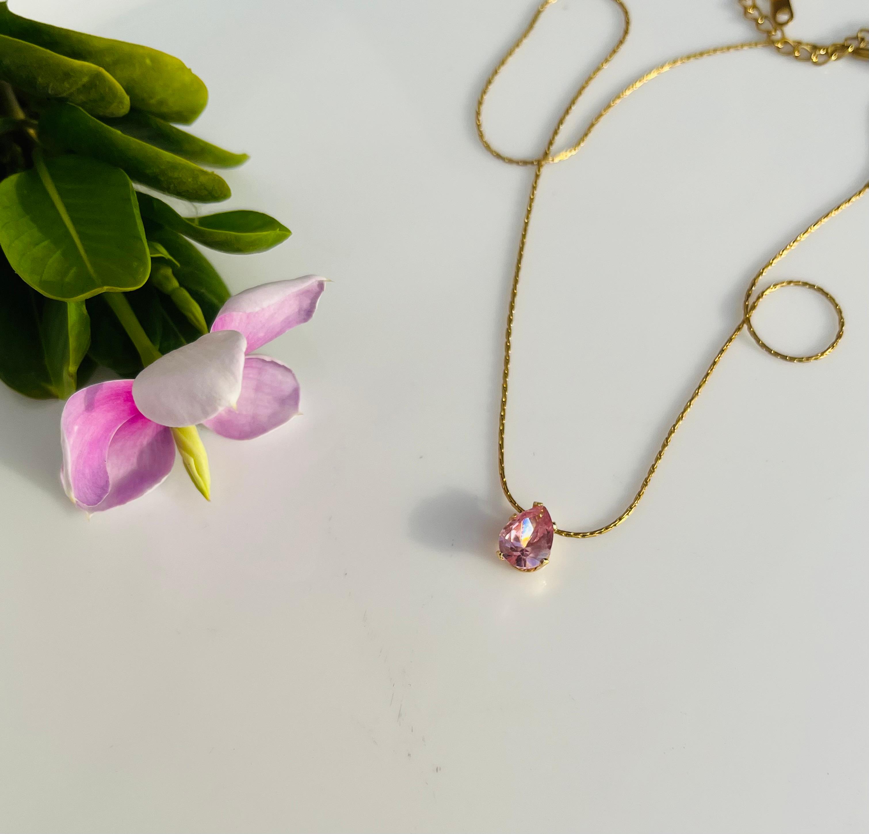 Pink Crystal Drop Necklace