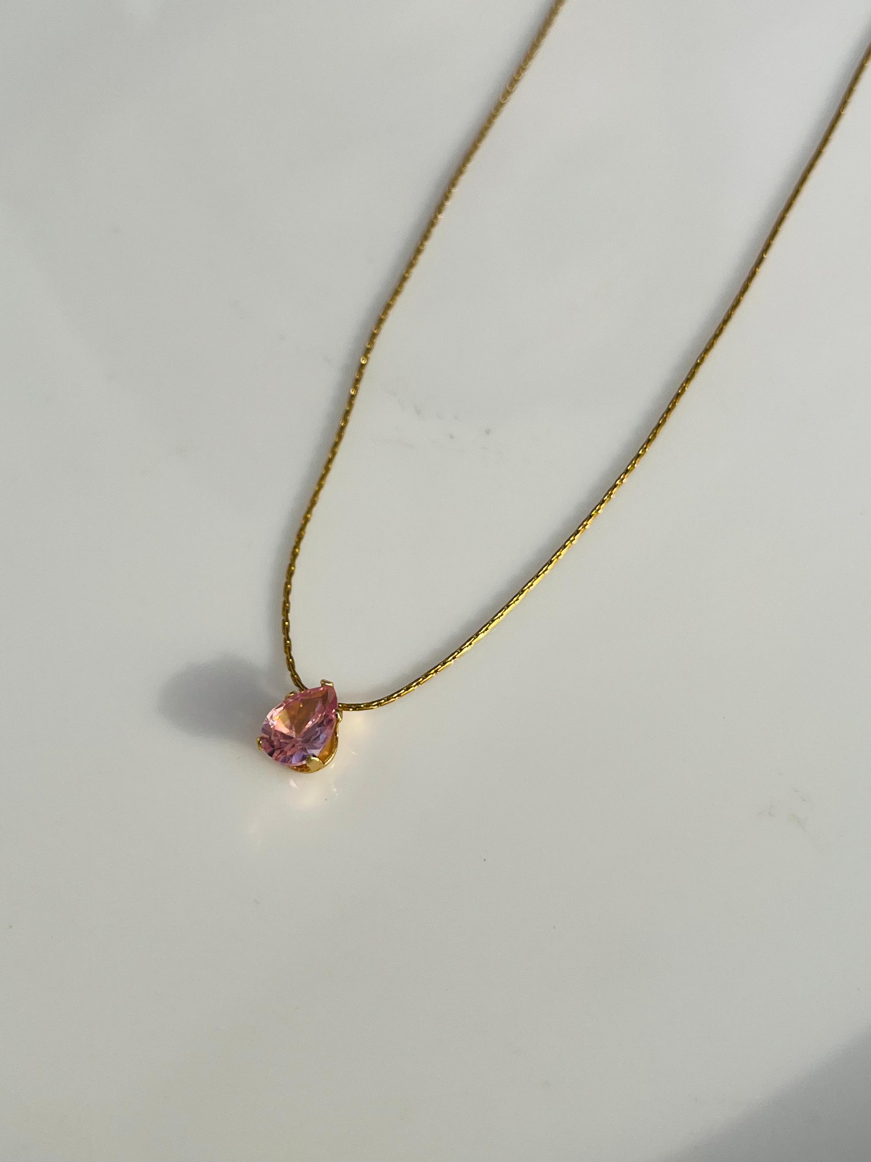 Pink Crystal Drop Necklace