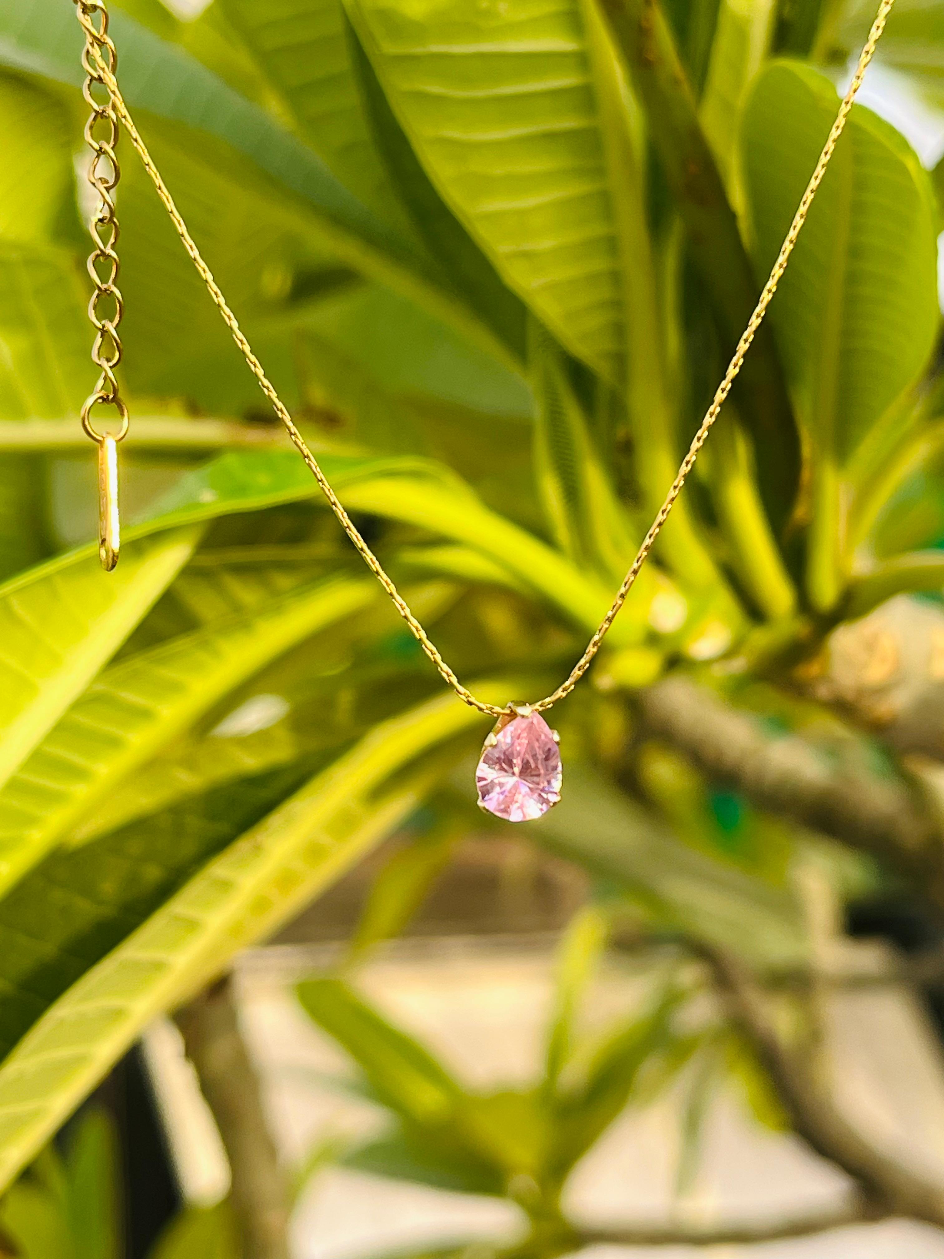 Pink Crystal Drop Necklace