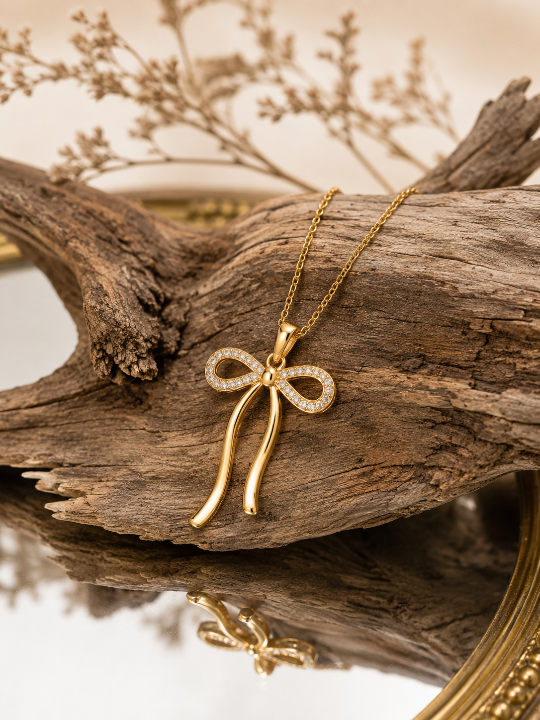Sparkling Bow Ribbon Pendant Necklace