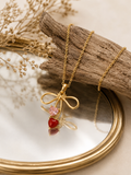 Elegant Bow & Heart Crystal Pendant Necklace