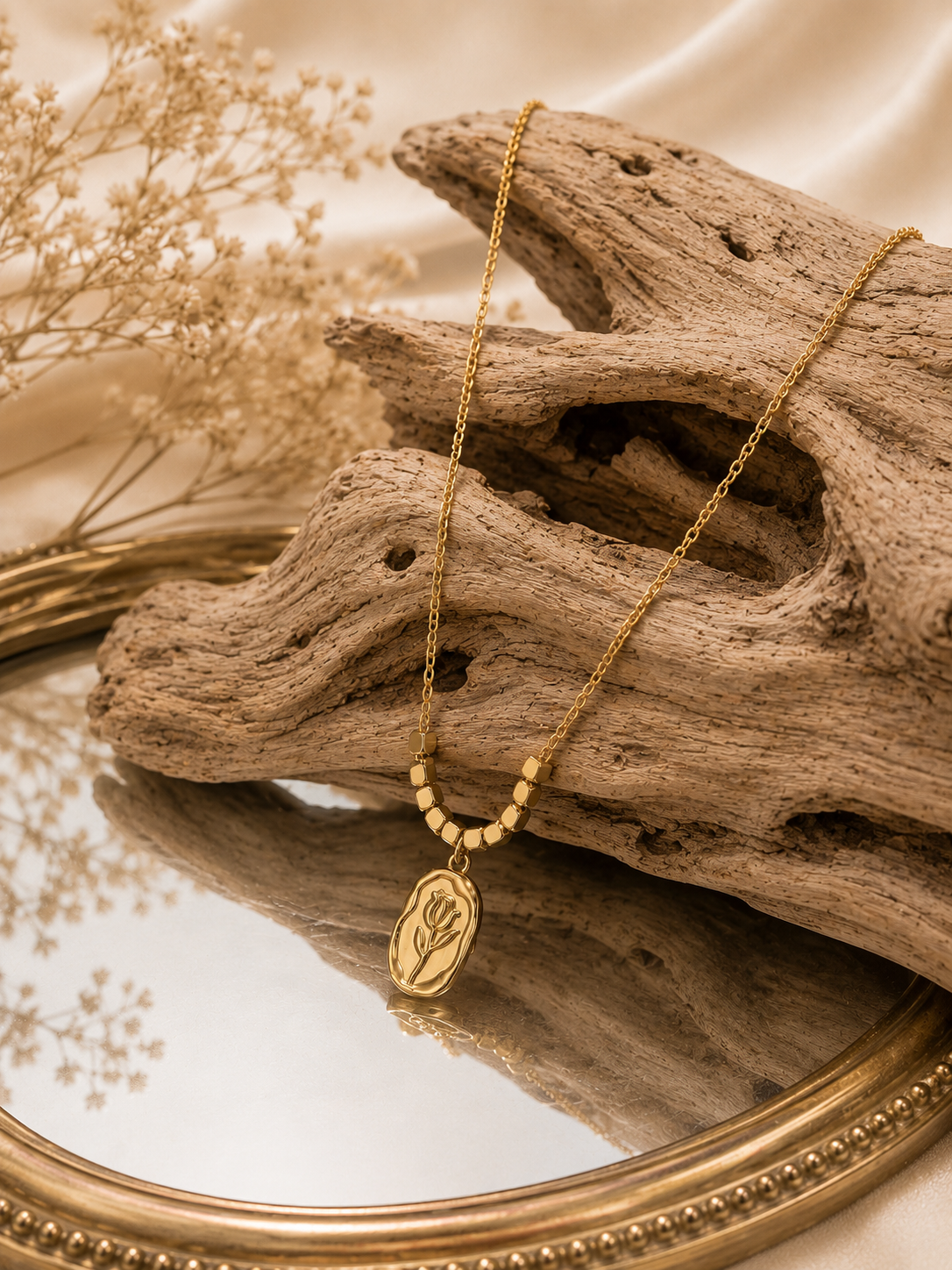 Golden Rose Medallion Pendant Necklace