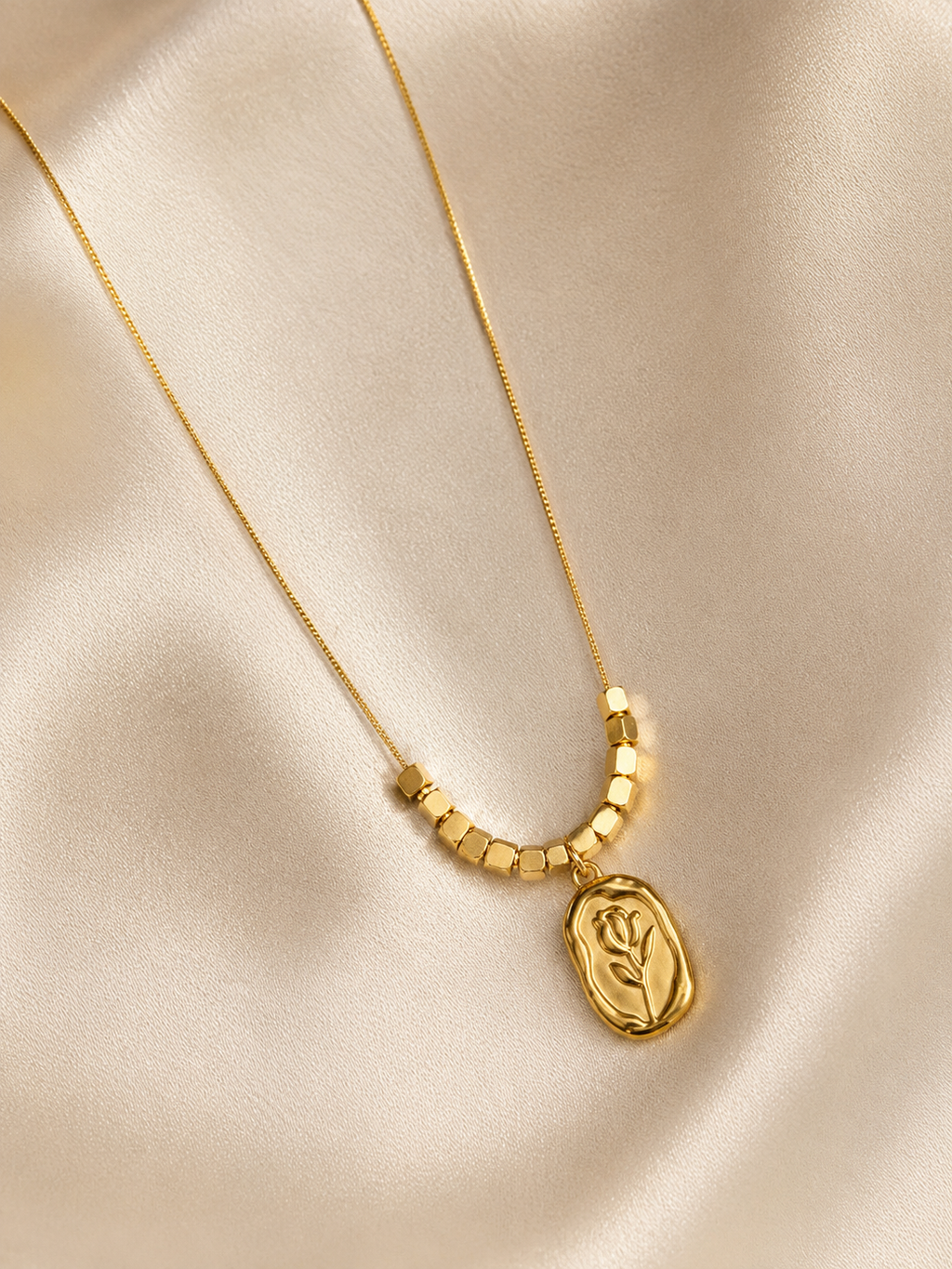 Golden Rose Medallion Pendant Necklace