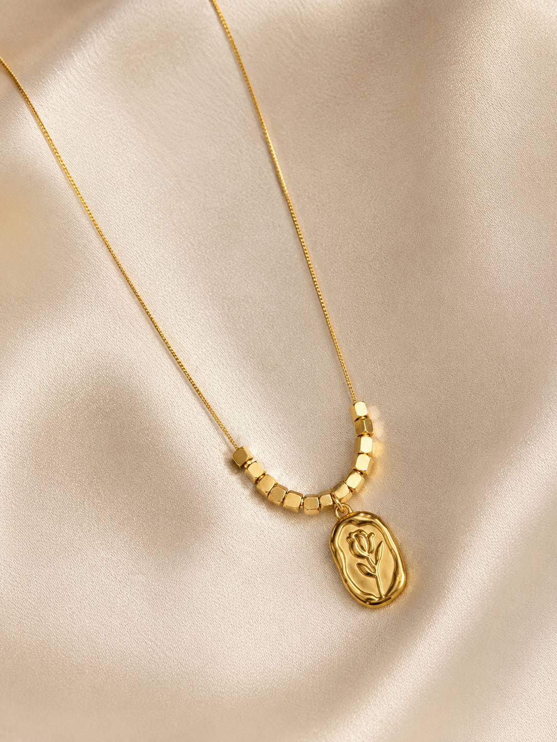 Golden Rose Medallion Pendant Necklace
