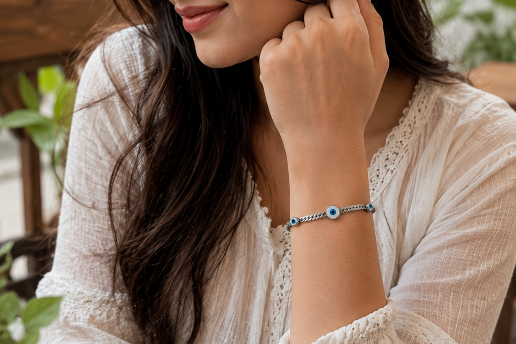 Blue Evil Eye Silver Bracelet