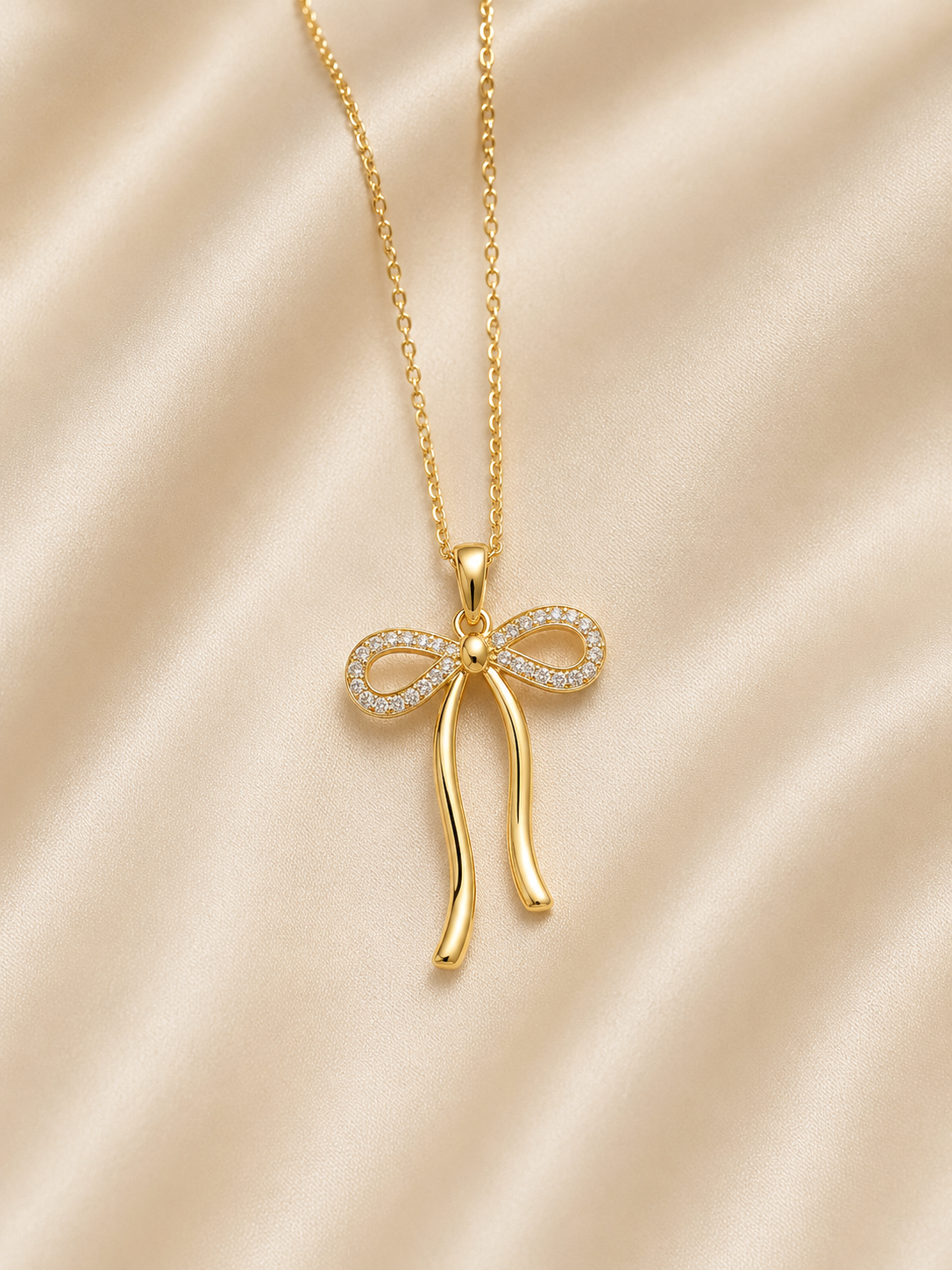 Sparkling Bow Ribbon Pendant Necklace