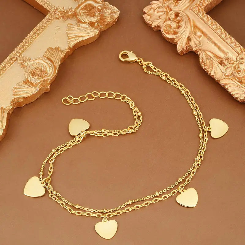 Layered Heart Double Chain Bracelet